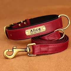 Coleira e coleira de couro pu para cães, conjunto macio e durável de couro liso, 5 pés de chumbo ajustável para cães pequenos e médios