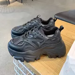 2024 novo verão preto chunky tênis casuais feminino nova moda plataforma sapatos esportivos femininos malha sapatos de plataforma de couro - comprar online