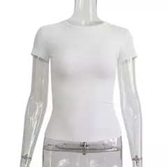 Imagem do Camiseta casual de manga curta feminina, sólida, slim fit pulôveres, streetwear feminino, t-shirt base, primavera, outono, lady tops