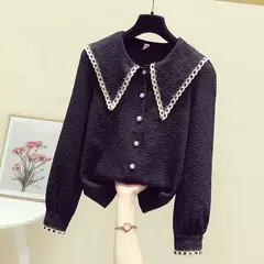 Blusa feminina de botão solto, manga longa, monocromática, roupas de primavera e outono, camisa jovem, tops casuais, moda coreana, nova na internet