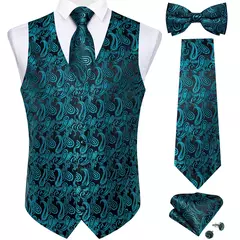 Festa de casamento ouro colete paisley floral jacquard colete masculino 4 pçs colete gravata lenço anel hanky abotoaduras conjunto dibangu