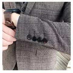 (Blazer + calças) high-end marca formal negócios xadrez terno dos homens noivo vestido de casamento cor sólida palco desempenho smoking S-7XL - loja online