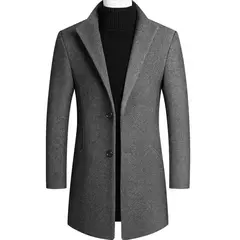 Imagem do Casaco de lã dos homens outono inverno 2022 comprimento médio blusão engrossado gola masculina trench coat abrigo hombre