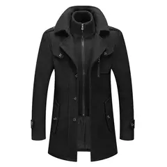 Casaco de gola dupla masculino, jaquetas quentes, casacos à prova de vento, moda outono e inverno - loja online