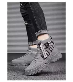 Botas masculinas 2024 novo outono dedo do pé redondo alta bunda plataforma de fundo grosso botas na moda grande 46 rendas até aumento de altura botas ao ar livre - comprar online