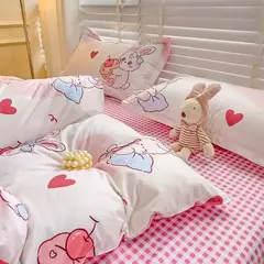 Conjunto de lençol impresso bonito para crianças, estilo cartoon, conjunto de cama respirável, cama King e Queen durável na internet