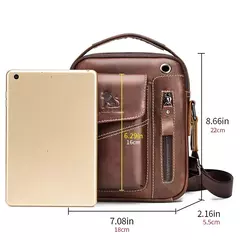 Imagem do Bolsa de ombro multifuncional para homens Couro Crossbody Bag Bolsa de alta capacidade