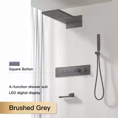Sistema de chuveiro de bronze preto de luxo wall-mounted led display digital design frio & quente duplo-controle de 4 funções torneira de chuveiro de teto