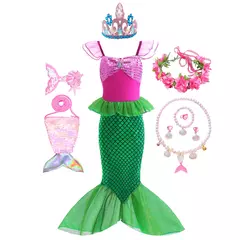 Meninas roxo-azul sereia ariel cosplay vestido de halloween vestido de festa de aniversário meninas praia vestido de férias na internet