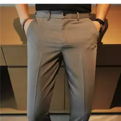 Imagem do Calça casual slim-fit masculina, fato formal, monocromático, cintura ajustável, festa social, moda empresarial, novo, outono, 2022, 38-28