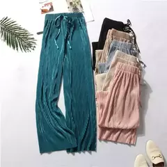 Calça casual de cintura alta feminina, fundo de sino emagrecedor, cor sólida, seda do gelo, faixa elástica na cintura, novo estilo, verão, por atacado