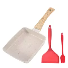 Antiaderente Tamagoyaki Pan, Omelete Japonesa Egg Pan, Pan retangular do rolo de ovo, alça anti escaldante destacável para todo o fogão