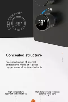 Sistema de chuveiro de latão preto luxuoso com design montado na parede display digital LED para controle duplo de torneira de banheiro simples quente e fria