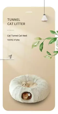 Cama de gato de pelúcia com túnel para gatos internos Cama de túnel de gato multifuncional com olho mágico Cama de gato de rosquinha fofa com túnel na internet