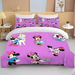 Imagem do Minnie Mickey Mouse cama conjunto para meninas, capa de edredão, gêmeo, rainha, rei, desenhos animados, capa macia, 2 fronhas, 3 pcs