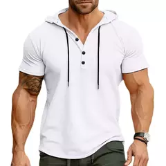 Imagem do Esportes Fitness masculino com capuz camiseta de manga curta, blazer de verão, camisa americana Henry, comércio exterior