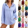 Blusas vintage grandes para mulheres, camisas soltas casuais para jovens, tops femininos monocromáticos, moda elegante, outono, 2024