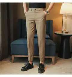 Imagem do Calça casual slim-fit masculina, fato formal, monocromático, cintura ajustável, festa social, moda empresarial, novo, outono, 2022, 38-28