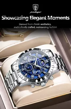 Imagem do POEDAGAR-Relógio Quartz de Luxo Masculino, Impermeável, Luminoso, Aço Inoxidável, Cronógrafo, Relógio, Esportes, Homem