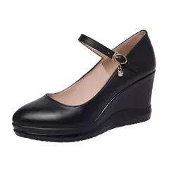 sapato de couro de alta qualidade para mulheres 7cm de cunha plataforma de salto alto dedo do pé redondo 32 33 42 43 elegante e sapato de moda branco vermelho preto - comprar online