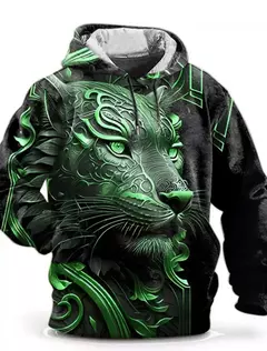 Capuz de manga comprida masculino, moletom com capuz, impressão 3D, bolso frontal, streetwear, moda primavera, novo - Wolf Magazine