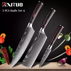 Imagem do XITUO-Laser Damasco Padrão Facas de Cozinha Set, Faca Chef, Ultra-Sharp, Santoku, Cutelo, Corte, Utilidade, Fruta, 1-10pcs