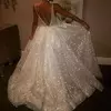 Vestidos de casamento elegantes Bohemia para mulheres, decote em v, vestidos de noiva sem mangas, brilhante, linha A, vestido de noiva, vestido maxi, decotado, feminino, 2024