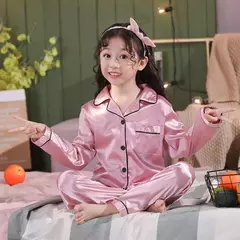 Conjunto de pijamas de botão infantil, pijamas de seda para meninas, pijamas infantis de Natal, criança, pijamas cetim bebê, espreguiçadeira