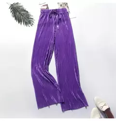 Imagem do Calça casual de cintura alta feminina, fundo de sino emagrecedor, cor sólida, seda do gelo, faixa elástica na cintura, novo estilo, verão, por atacado