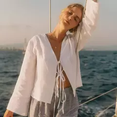 Camisas casuais de linho com renda para mulheres, oco, gola V, blusas de manga comprida, tops para senhora, streetwear, novo, primavera, 2022 - Wolf Magazine