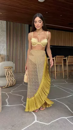 Conjunto de biquíni de três peças, sutiã acolchoado, borla, saia de praia de cintura alta, maiô de verão, moda sexy, monocromático - loja online