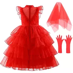 Beetlejuice traje de halloween para meninas vestido de casamento vermelho vitoriano com luvas assustador elegante roupa cosplay - Wolf Magazine