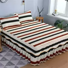 Conjunto de Colcha de Algodão com Bordado, Saia de Cama, Fronhas, Capa de Folha, Rei, Rainha, Duplo, 1.5 m, 1.8 m, 2m, 3 Peças por Conjunto - Wolf Magazine