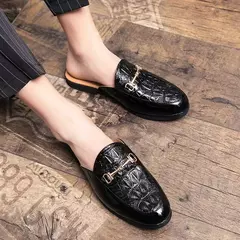 Sapatos casuais meio arrasto para homens, mocassins da moda, deslizamento em apartamentos, marca de luxo, mocassins novos, tamanho grande 38-46, 2023 - loja online