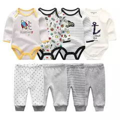 Conjunto de calças e bodysuits de algodão de manga comprida para meninos e meninas, roupas unissex para primavera e outono, 8 peças por lote - comprar online