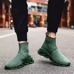 Meia alta respirável masculina para treinamento, calçados esportivos verdes, tênis casual, meias de conforto, tamanho grande 47, venda quente - loja online