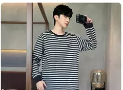 Pijama masculino com gola em o listrado, pijamas de algodão penteado, lounges plus size, outono e inverno, maduro na moda, novo, L a 6XL, 2020 - comprar online