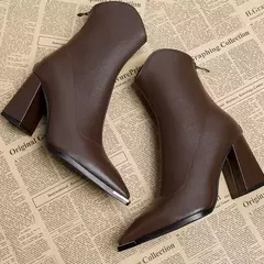 2024 inverno salto alto sexy mulheres sapatos de luxo chunky tornozelo chelsea botas moda novo dedo do pé apontado zíper goth bombas sapatos marca - Wolf Magazine