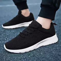 Calçado esportivo de malha leve respirável masculino, tênis casual ao ar livre, tênis preto, corrida atlética, tênis para caminhada, 48 na internet