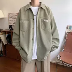Jaqueta masculina casual de veludo, camisa manga longa, streetwear solta com bolsos, botão pesado para baixo, outono - comprar online