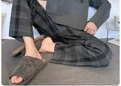 Pijama masculino com gola em o listrado, pijamas de algodão penteado, lounges plus size, outono e inverno, maduro na moda, novo, L a 6XL, 2020