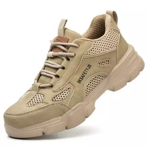 Sapatos Hollow Breathable Steel Toe Work para homens e mulheres, botas de segurança leves, anti-escorregadias, tênis masculino