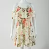 Vestido de deslizamento estampado fora do ombro feminino, babado, alça, mini vestido, floral, sem costas, curto, praia, verão, 2024