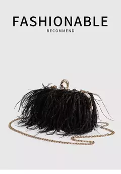 Ostrich Feather Clutch Bag para senhoras, Faux Fur Wallet, anéis de diamante Knuckle, jantar, bolsa de casamento, chique de luxo, moda - loja online