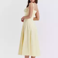 Vestido de verão estampado floral, Laço frontal feminino, Gola quadrada, Vestido de coxa dividido, Cinta de praia, Vestido de noite, Novo - loja online