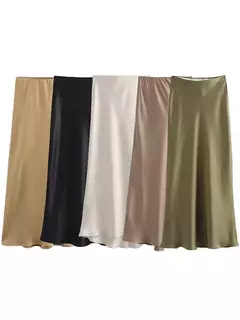 Willshela-Saia Midi Sólida Plissada Feminina, Vintage, Elástico Médio na Cintura, Saias Chiques Femininas, Moda Feminina na internet