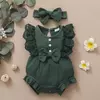 0-18 meses do bebê recém-nascido menina liso macio bodysuit laço queimado manga verão macacão com bandana da criança roupas da menina do bebê