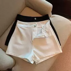Shorts pretos apertados de cintura alta de emagrecimento linha A feminino, estilo coreano, elástico, calça quente, alta elasticidade, primavera, 2022