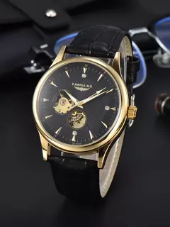 Relógio de pulso mecânico automático masculino, relógio estilo elegante, esqueleto de roma