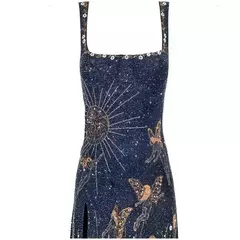 Vestido feminino Sexy Spaghetti Strap, sem encosto, sem mangas, vestidos de fenda apertados, Ladies Luxury Print, Lantejoula, Y2K, Clube